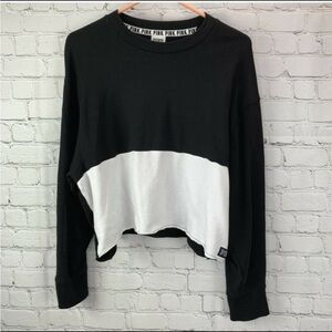 Pink Victoria’s Secret Pullover sz M Oversized Snap Sleeves Spellout Crop Black